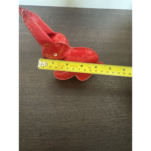 VTG Rabbit Bunny Red Patent Leather Toy Hand Sewn Plush Retro Shiny - Picture 10 of 10